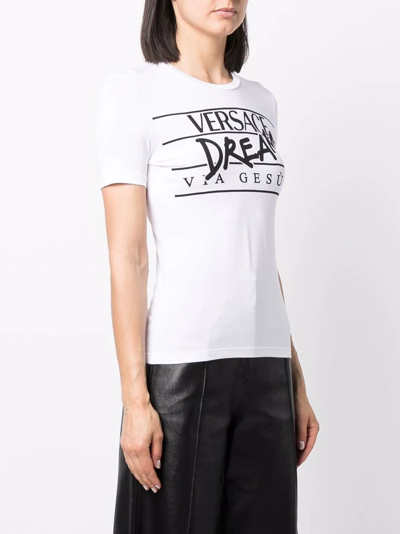 Shop Versace Slogan-print Round-neck T-shirt In White