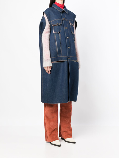 Pre-owned Maison Margiela Distressed-effect Denim Cape Coat In Blue