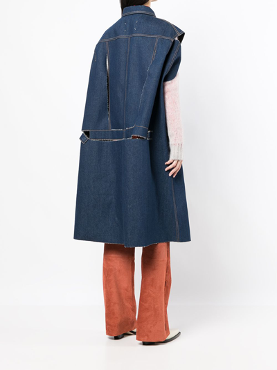 Pre-owned Maison Margiela Distressed-effect Denim Cape Coat In Blue