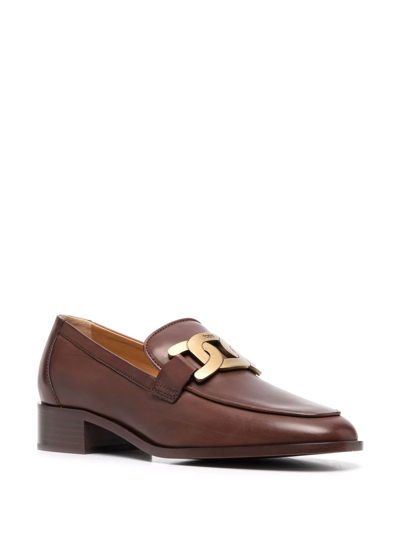 Shop Tod's Chain-detail Leather Loafers In Brown