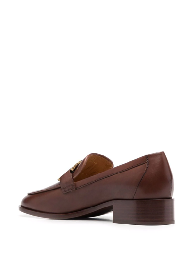 Shop Tod's Chain-detail Leather Loafers In Brown