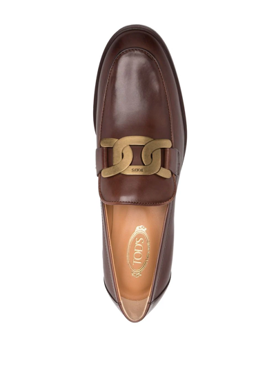 Shop Tod's Chain-detail Leather Loafers In Brown