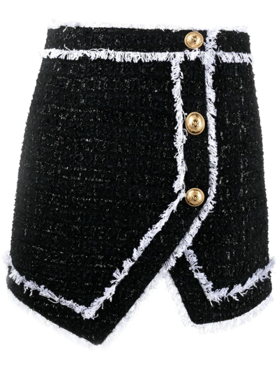 Shop Balmain Asymmetric Tweed Mini Skirt In Black