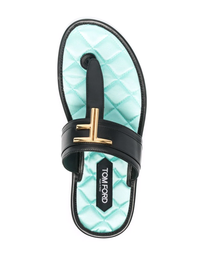 Shop Tom Ford Tf Plaque Quilted Insole Flip Flops In Black