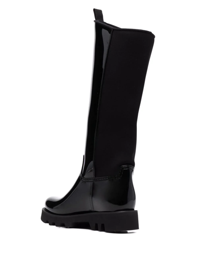 Shop Moncler Debossed-logo Below-knee Boots In Black