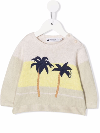 Shop Bonpoint Palm Tree-embroidered Jumper In Neutrals