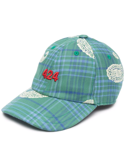 Shop 424 Checked Logo-embroidered Cap In Green