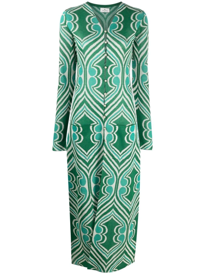 Shop Etro Geometric-print Maxi Dress In Green