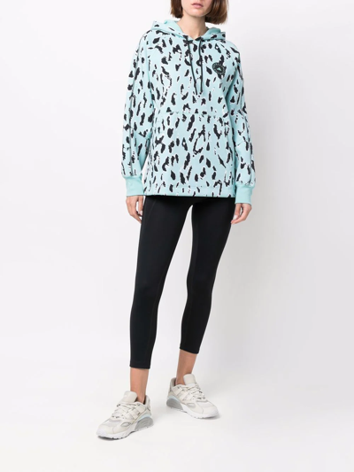 Shop Adidas By Stella Mccartney Leopard-print Logo-patch Hoodie In Blue