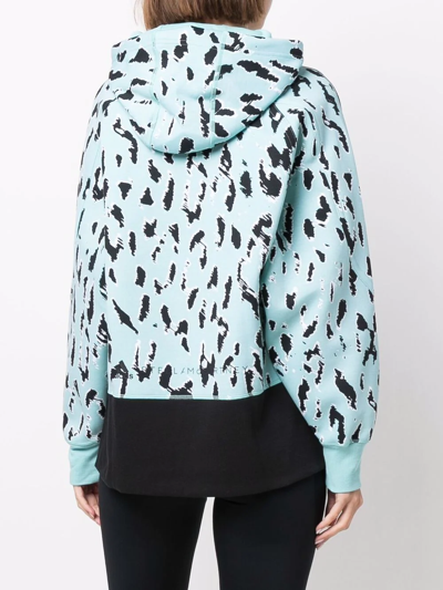Shop Adidas By Stella Mccartney Leopard-print Logo-patch Hoodie In Blue