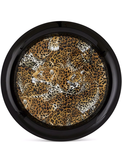 Shop Dolce & Gabbana Leopard-print Metal Tray In Black