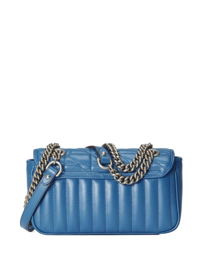 Shop Gucci Mini Leather Gg Marmont Shoulder Bag In Blue