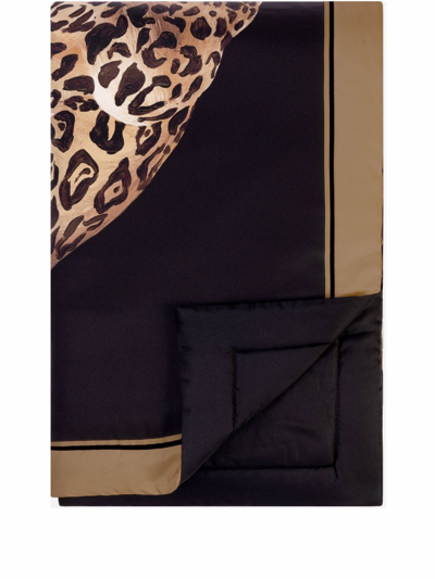 Shop Dolce & Gabbana Leopard-print Silk Quilt Blanket In Black