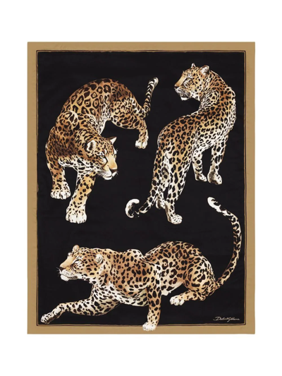 Shop Dolce & Gabbana Leopard-print Silk Quilt Blanket In Black