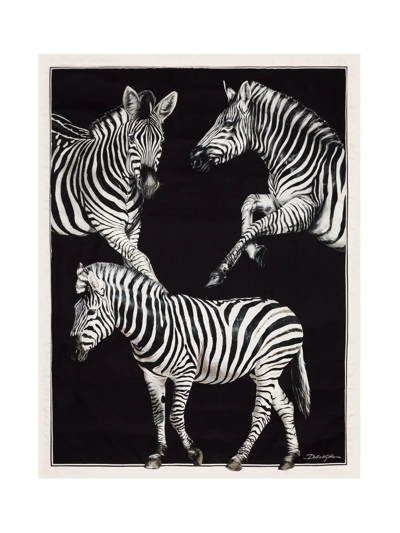 Shop Dolce & Gabbana Zebra-print Silk Quilt Blanket In Black