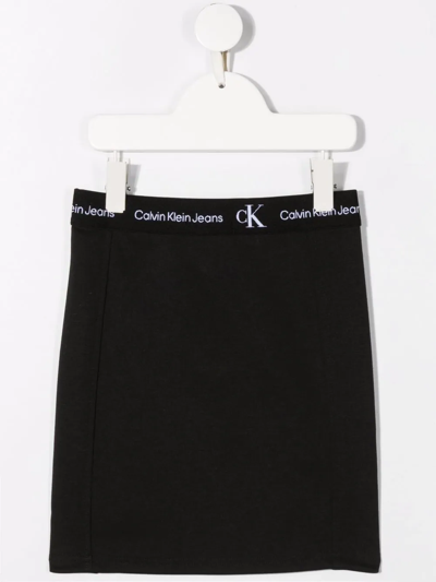 Shop Calvin Klein Logo-waistband Skirt In Black