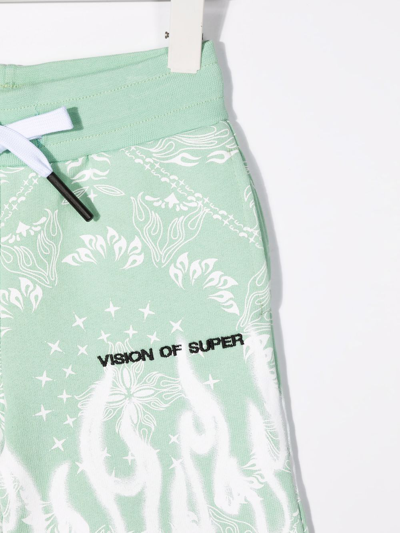Shop Vision Of Super Bandana-print Flame Track Shorts In Green