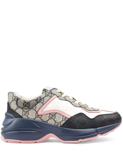 Shop Gucci Rhyton Lace-up Sneakers In Blue