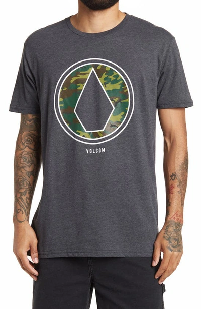 Shop Volcom Pinline Camo Print Heathered T-shirt In Hther Blk