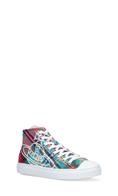 Shop Vivienne Westwood Tartan Pattern High Sneakers