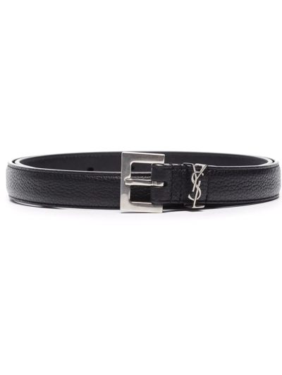 Shop Saint Laurent Ysl Monogram Leather Belt In Schwarz