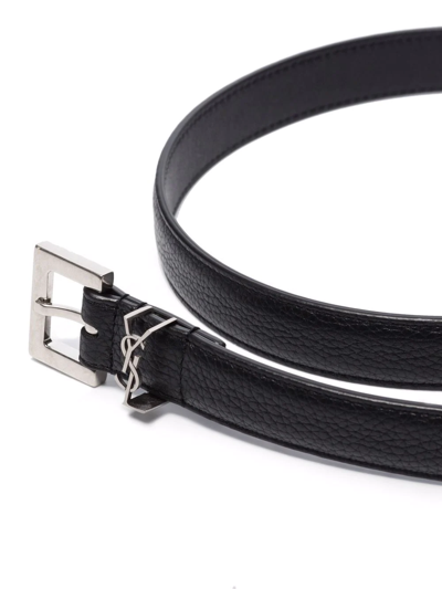 Shop Saint Laurent Ysl Monogram Leather Belt In Schwarz