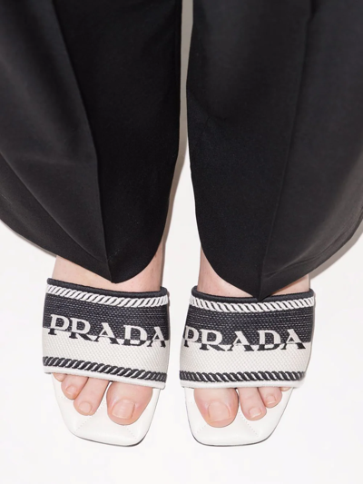 Shop Prada Logo Jacquard-knit Slides In Weiss