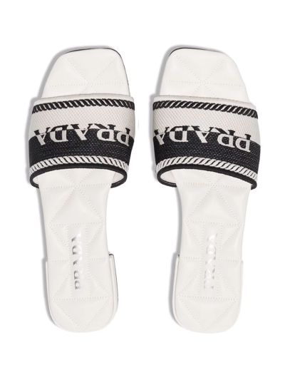 Shop Prada Logo Jacquard-knit Slides In Weiss