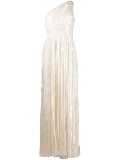 Shop Elie Saab One-shoulder Embroidered Long Dress In White