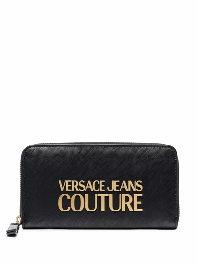 Shop Versace Jeans Couture Logo Zipped Wallet In Schwarz