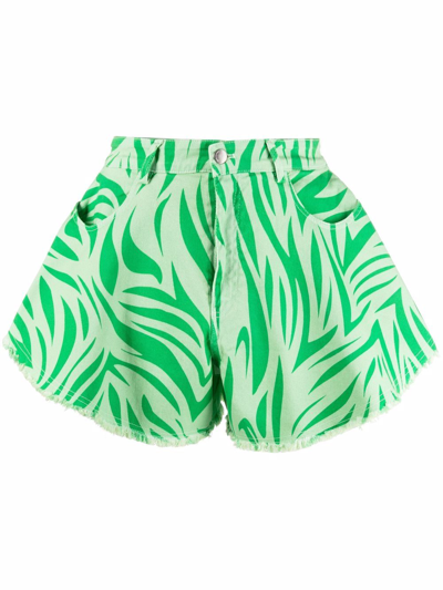 Shop Dependance Zebra-print Flared Shorts In Grün