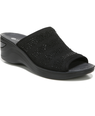 Shop Bzees Deluxe Bright Washable Slide Wedge Sandals Women's Shoes In Black Fabric