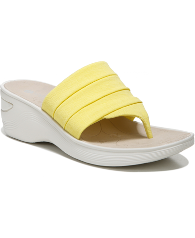 Shop Bzees Dallas Washable Wedge Thong Sandals Women's Shoes In Yellow Fabric