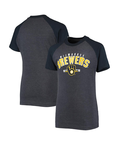Shop Stitches Big Boys  Heather Navy Milwaukee Brewers Raglan T-shirt In Heathered Navy