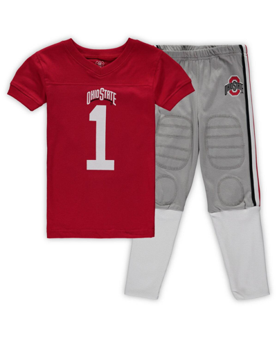 Wes & Willy Preschool Boys And Girls  Scarlet Ohio State Buckeyes Football Player V-neck T-shirt And In Scarlet