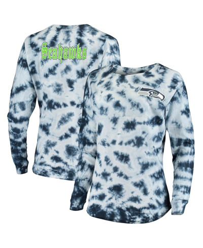 Shop New Era Women's  College Navy Seattle Seahawks Tie-dye Long Sleeve T-shirt