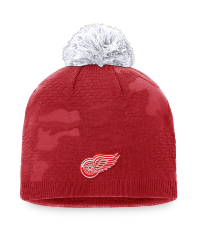 Shop Fanatics Women's  Red, White Detroit Red Wings Authentic Pro Team Locker Room Beanie With Pom