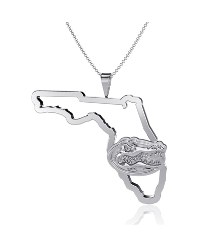 Dayna Designs Women's  Silver-tone Florida Gators Team State Outline Necklace In Silver-tone