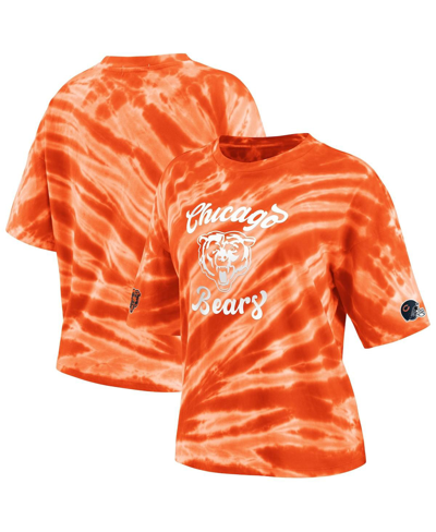 Shop Wear By Erin Andrews Women's  Orange Chicago Bears Tie-dye T-shirt