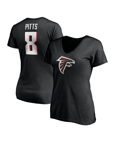Shop Fanatics Women's  Kyle Pitts Black Atlanta Falcons Player Icon Name Number V-neck T-shirt