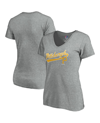 Pittsburgh Pirates Majestic Women's Striped-Out V-Neck T-Shirt - Heathered  Gray