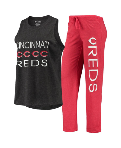 Shop Concepts Sport Women's  Red, Black Cincinnati Reds Meter Muscle Tank Top And Pants Sleep Set In Red/black