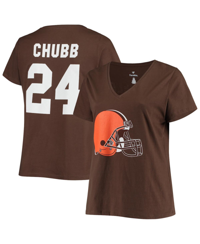 Fanatics Nick Chubb Brown Cleveland Browns Plus Size Fair Catch Name & Number V-neck T-shirt In Brown