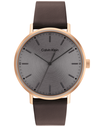 Shop Calvin Klein Brown Leather Strap Watch 42mm