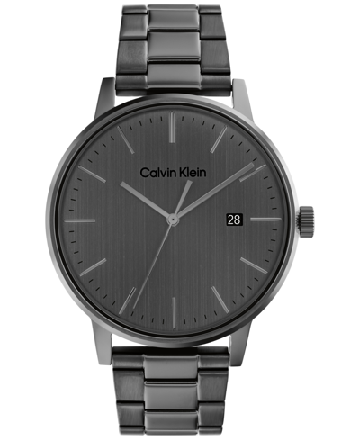 Shop Calvin Klein Gray Stainless Steel Bracelet Watch 43mm In Grey