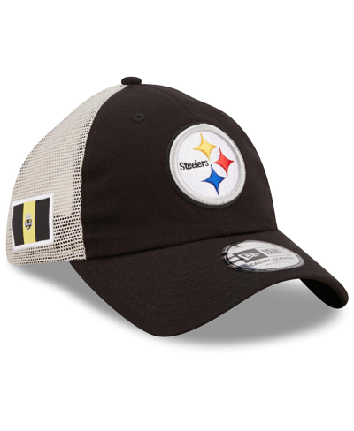 Shop New Era Men's  Black, White Pittsburgh Steelers Flag 9twenty Trucker Snapback Hat In Black/white