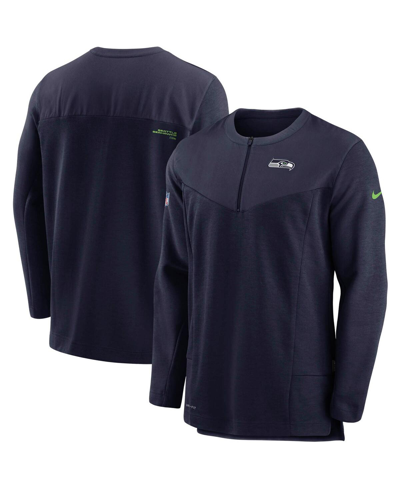 Shop Nike Men's  College Navy Seattle Seahawks Sideline Half-zip Uv Performance Jacket