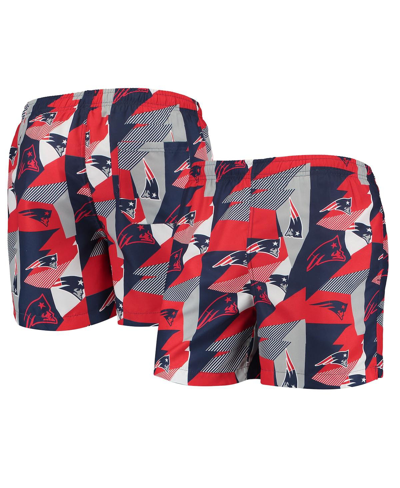 Shop Foco Men's  Navy And Red New England Patriots Geo Print Swim Trunks In Navy/red