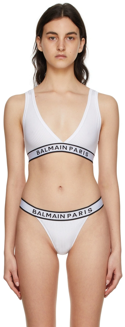 Shop Balmain White Nylon Bra In 100 White