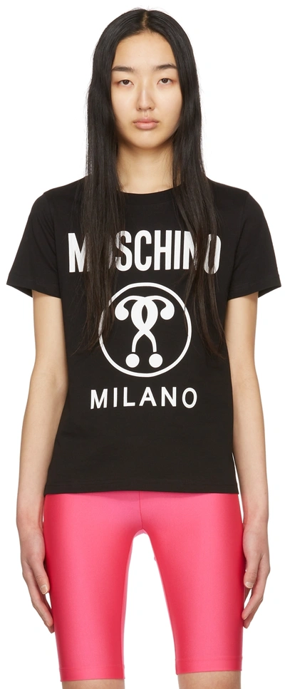 Shop Moschino Black Organic Cotton T-shirt In A1555 Black W/ White